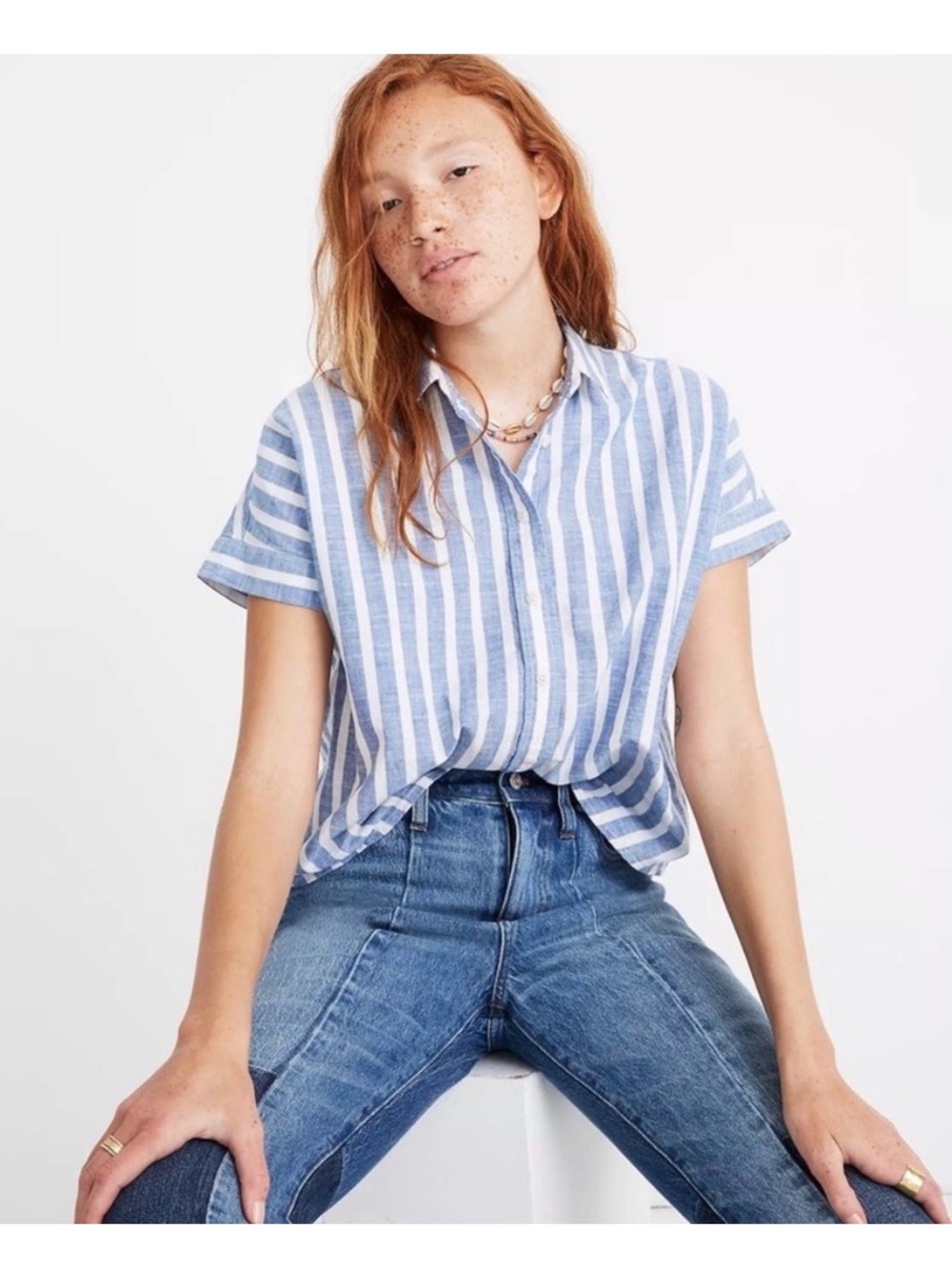 Madewell cropped button down shirt in stripe! EUC